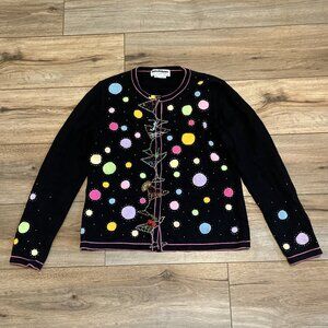 Jack B Quick Polka Dot Cocktail Cardigan Sweater SMALL Martini Beaded y2k Vtg